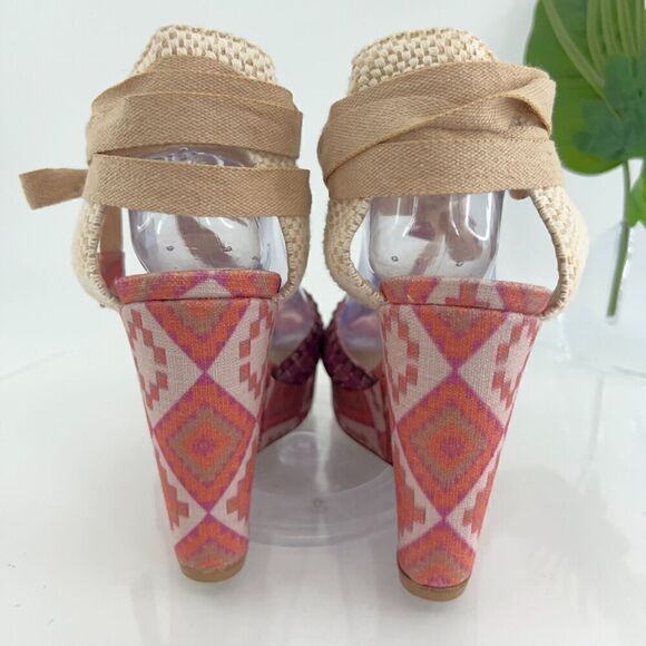 Theodora & Callum Stuart Weitzman Platform Espadrille Wedge Sandal Pink Size 10 - Picture 8 of 16